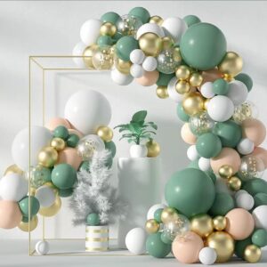 Green White Gold , pink Balloon Garland Arch