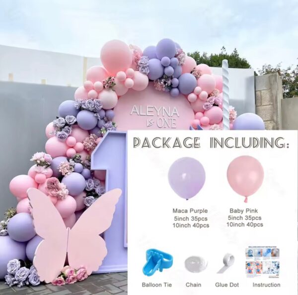 1 Set Pink Purple Balloons Arch Butterfly - Image 3