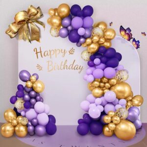 135pcs Gold Arch Balloons Purple Butterfly Balloons.