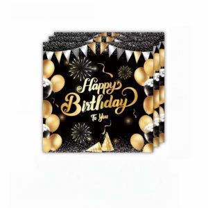 Servetter Happy birthday svart och Gold